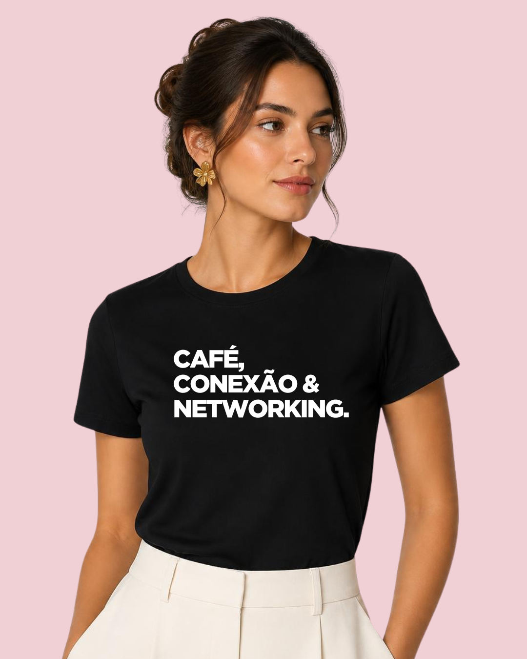 Camiseta Café, Conexão & Networking da Coleção MCDS